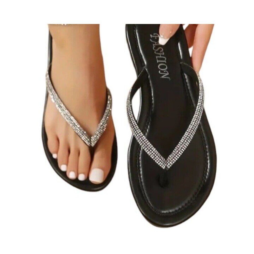 Women's (Bling!)-(Rhinestone)-(Flip Flops)-(Silver/Black)-(Size 8)-(New)-$25.00 - Picture 2 of 6